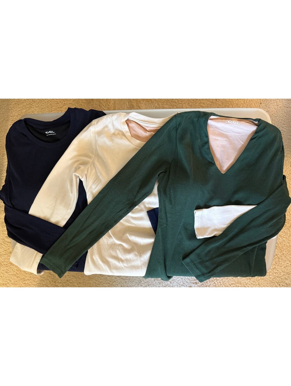 OGL Long Sleeve Tees in Navy, White, and Forest Green
